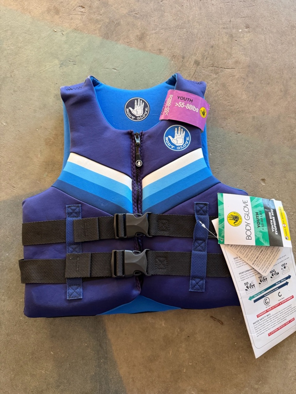 Body Glove Youth Swim Vest in Navy and Light Blue with White Stripe